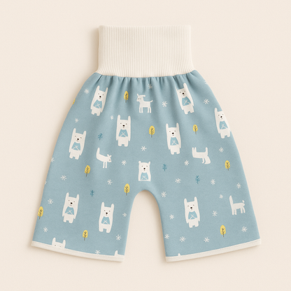 Potty training product display: reusable pants and skirts for children