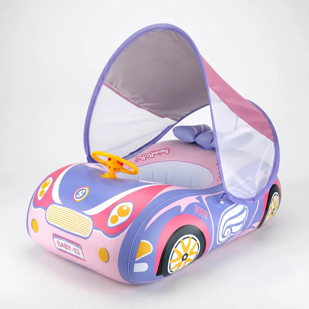 Summer fun car pool float for toddlers, inflatable with a protective sun shade canopy.