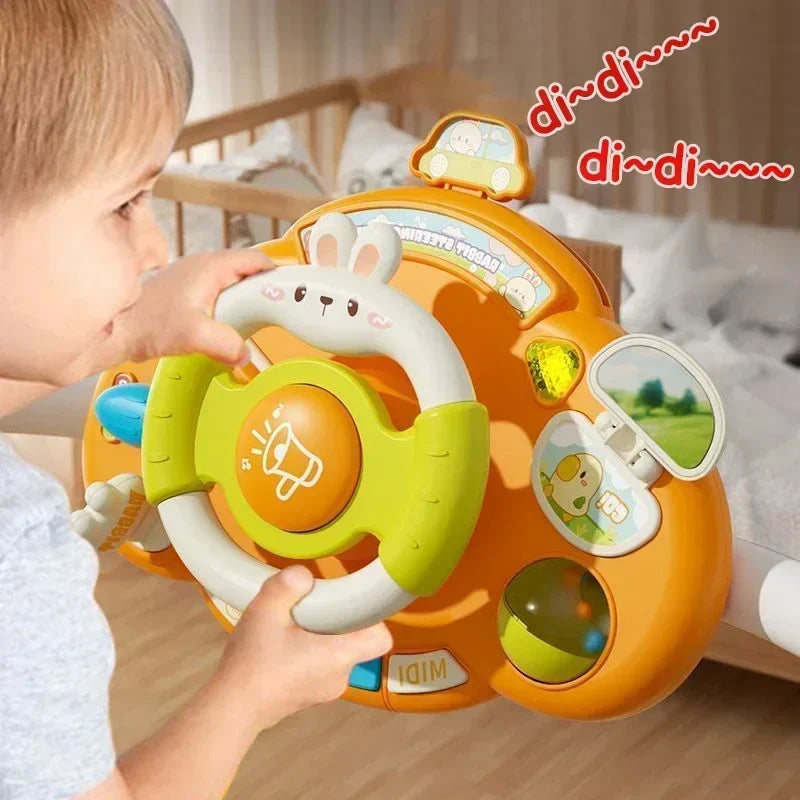 Toddler interactive play steering wheel toy with lights & sounds, perfect for educational travel fun