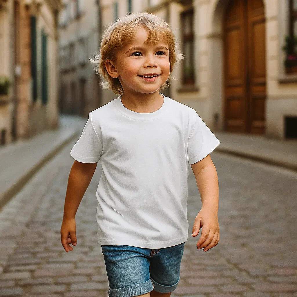 Unisex kids' short sleeve cotton t-shirt in blue, essential summer wear for toddlers