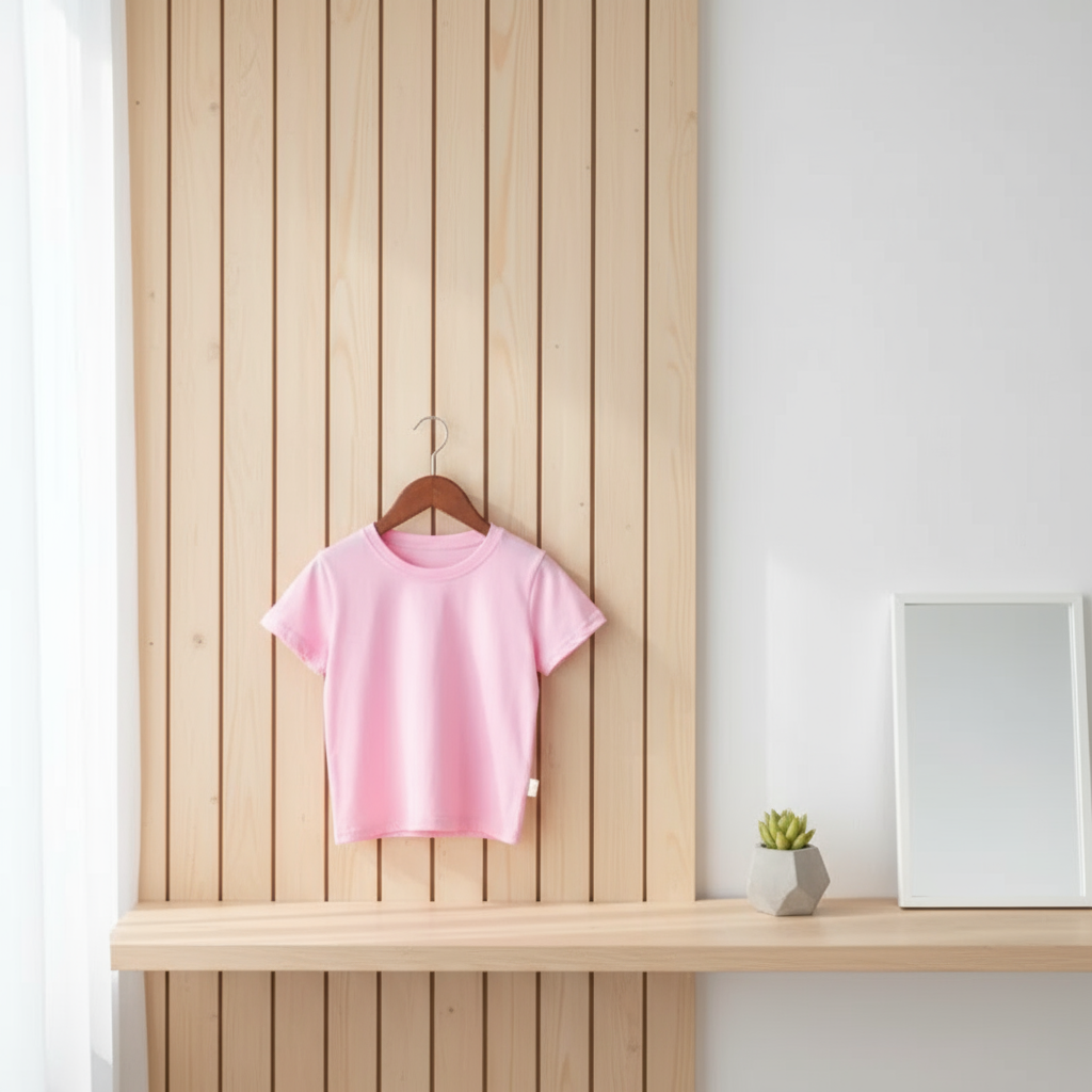 Soft pink short sleeve cotton t-shirt, a versatile basic for kids' everyday fashion
