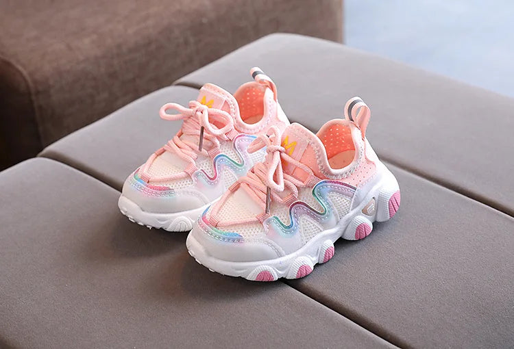 Stylish blue & white striped toddler kids breathable athletic sneakers, a must-have for active little ones