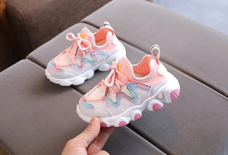 Children's lace-up breathable athletic sneakers, offering support and flexibility for early walkers