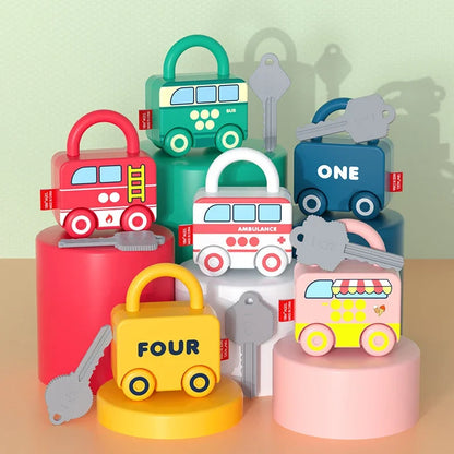 Toddler learning lock and key car puzzle toy, Montessori educational, develops fine motor skills
