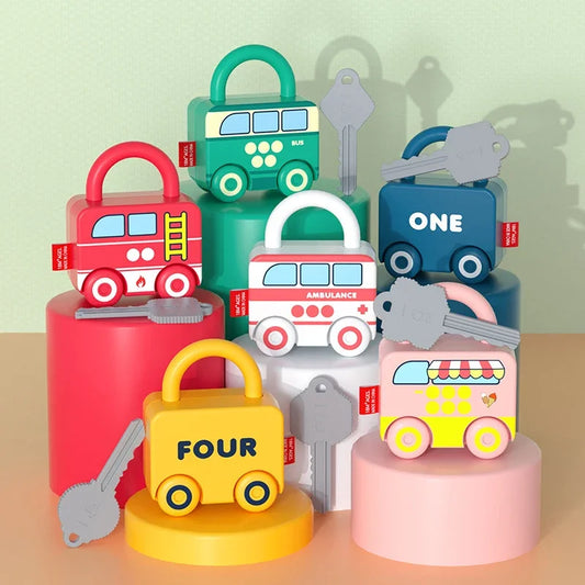 Toddler learning lock and key car puzzle toy, Montessori educational, develops fine motor skills