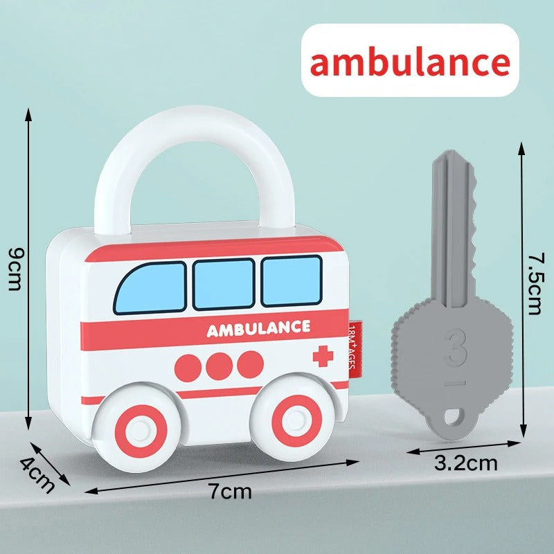 Toddler vehicle lock and key puzzle, a fun and educational toy for motor skills and matching