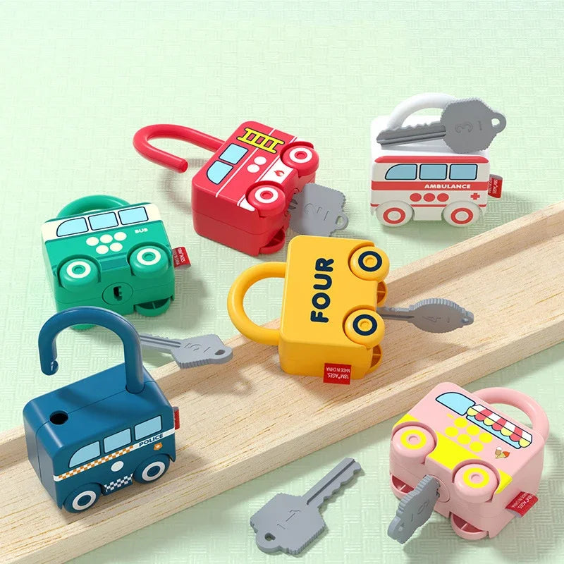 Educational car puzzle with locks for toddlers, a fun way to learn fine motor skills and matching