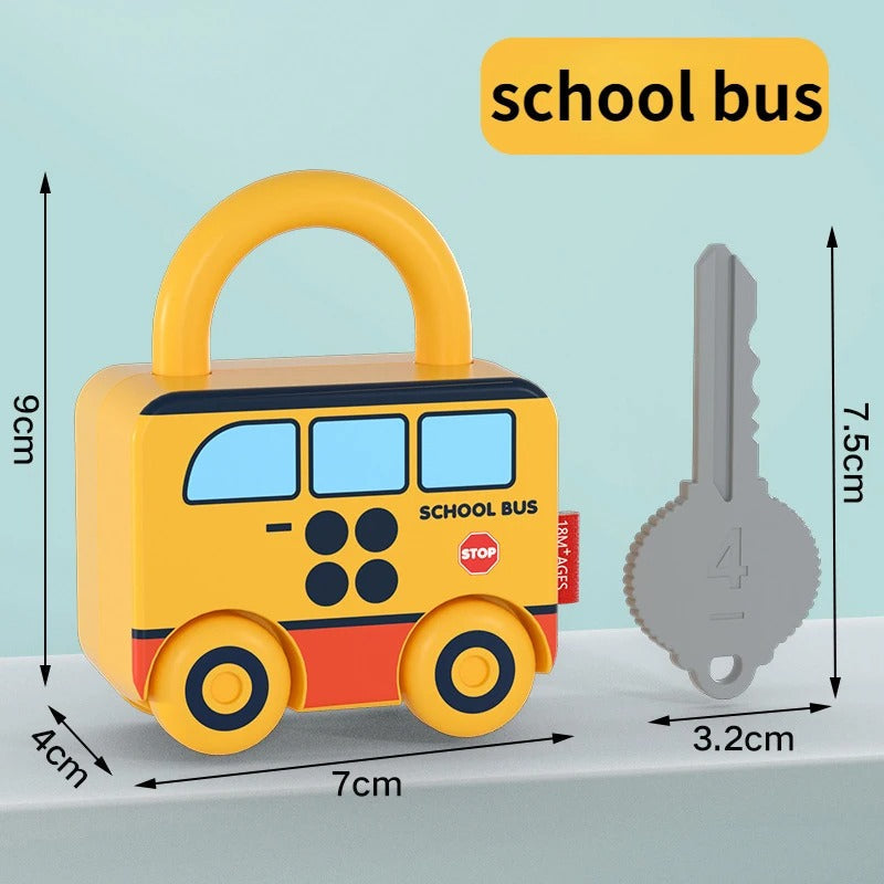 Interactive vehicle lock puzzle for young children, a great educational toy for motor skill building