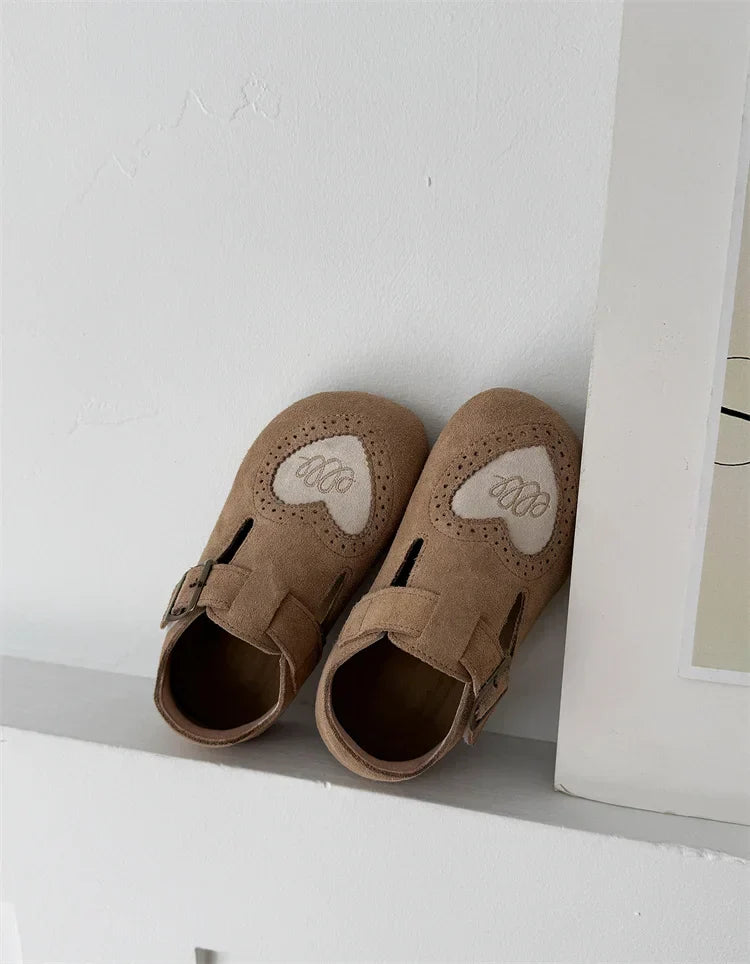 Children's leather barefoot shoes, red, with soft soles, perfect for growing feet.