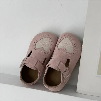 Children's flexible leather barefoot shoes, brown, with soft soles for natural foot development.