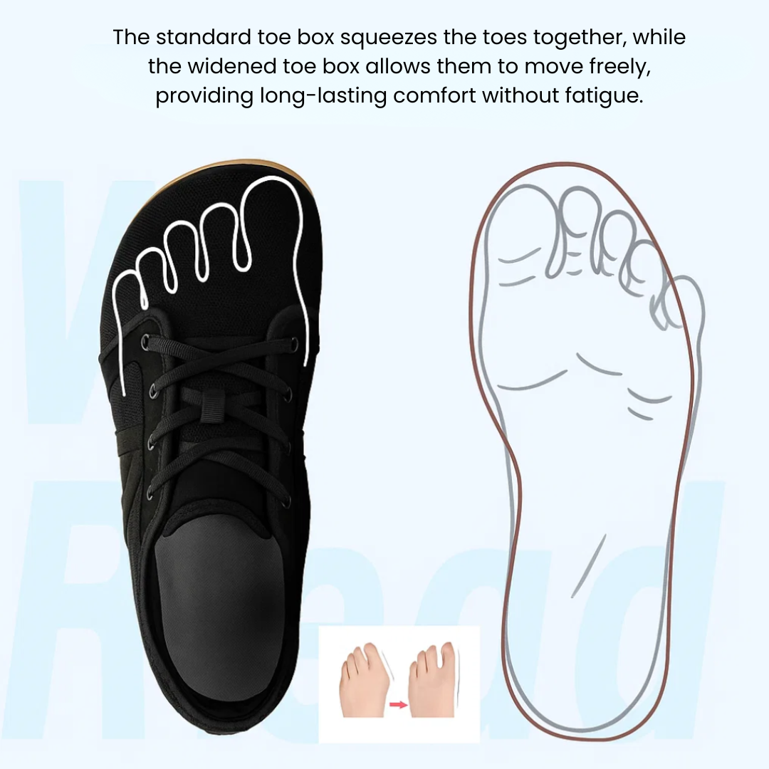High-angle view of several pairs of children's leather barefoot shoes, soft soles visible.