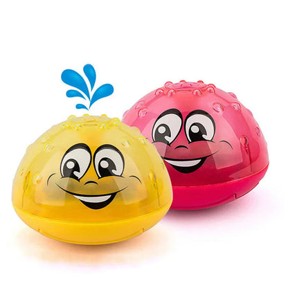 Toddler LED light-up water spray bath toy floating in tub, perfect for fun bath time.