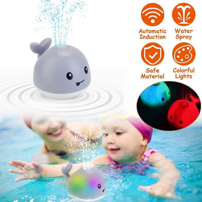 Blue whale light-up bath toy, automatic sprinkler, perfect for newborn and toddler water play