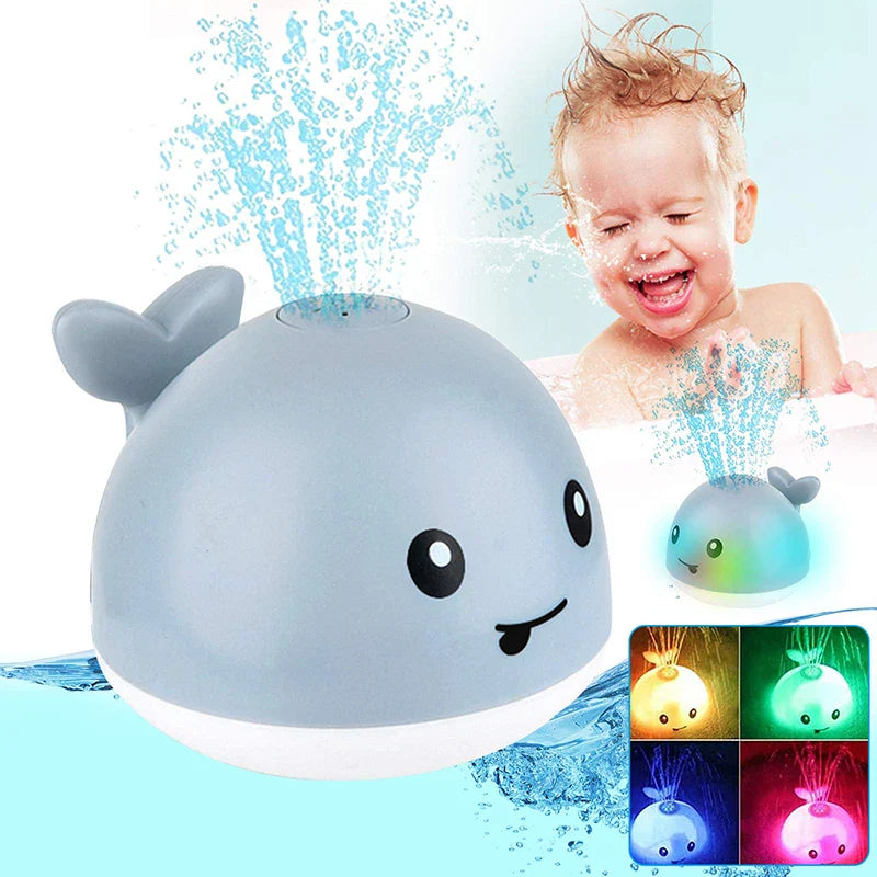Kids bath toy: light-up whale, automatic water sprinkler, makes bath time fun for newborns