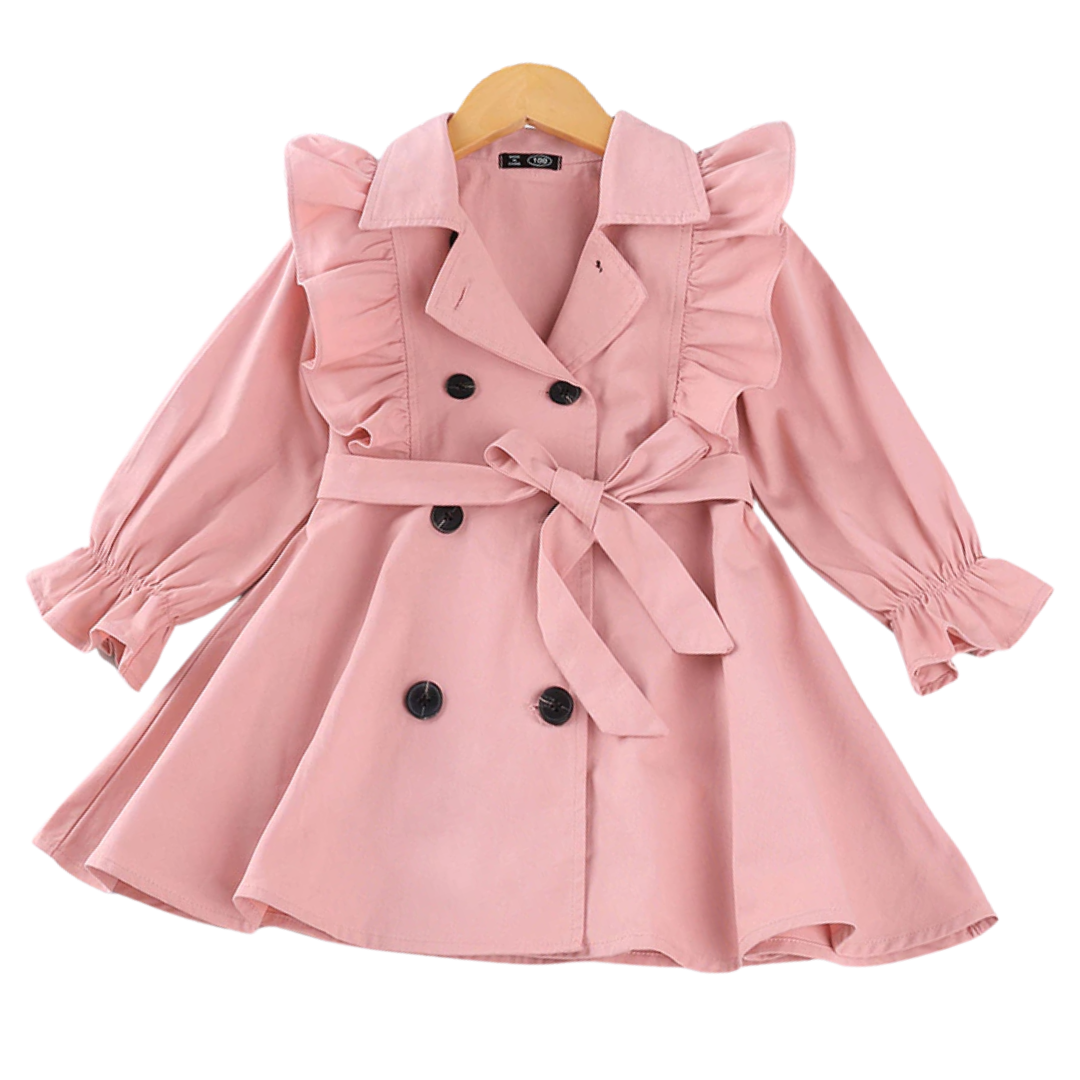 Kids' belted trench coat for cool weather, unisex, stylish children's jacket