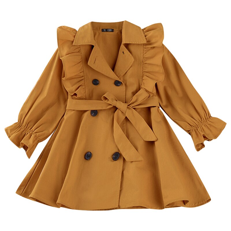 Kids' cotton blend long sleeve trench coat with a tied belt, durable toddler outerwear