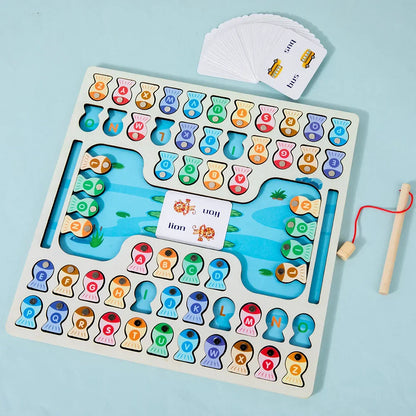 Colorful magnetic ABC fishing game, early education toy for preschoolers with letters and numbers.