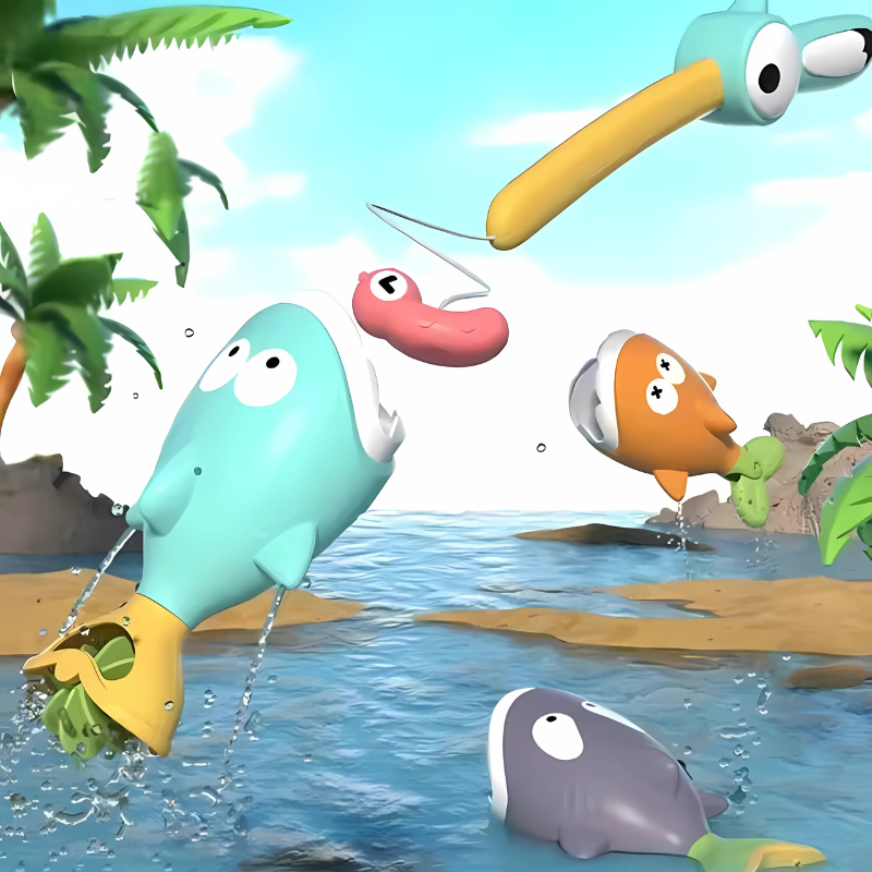 Toddler magnetic bath fishing game with floating sea animal toys, promoting early development and motor skills for kids' water play