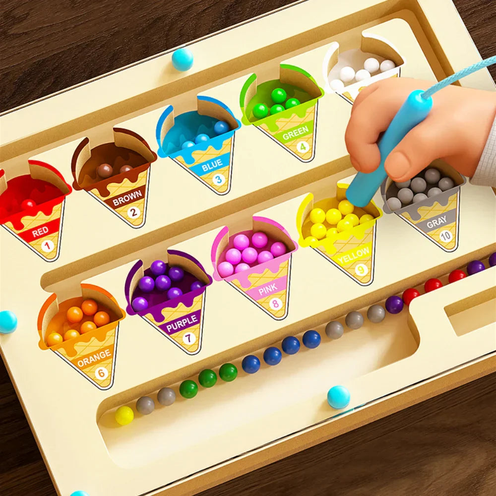 Toddler Magnetic Labyrinth Board Game: colorful wooden maze puzzle with magnetic pen for fine motor skills