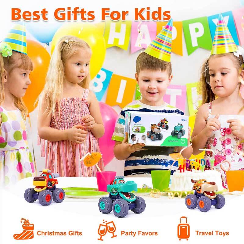 Assorted collection of durable animal monster truck toys for educational toddler play