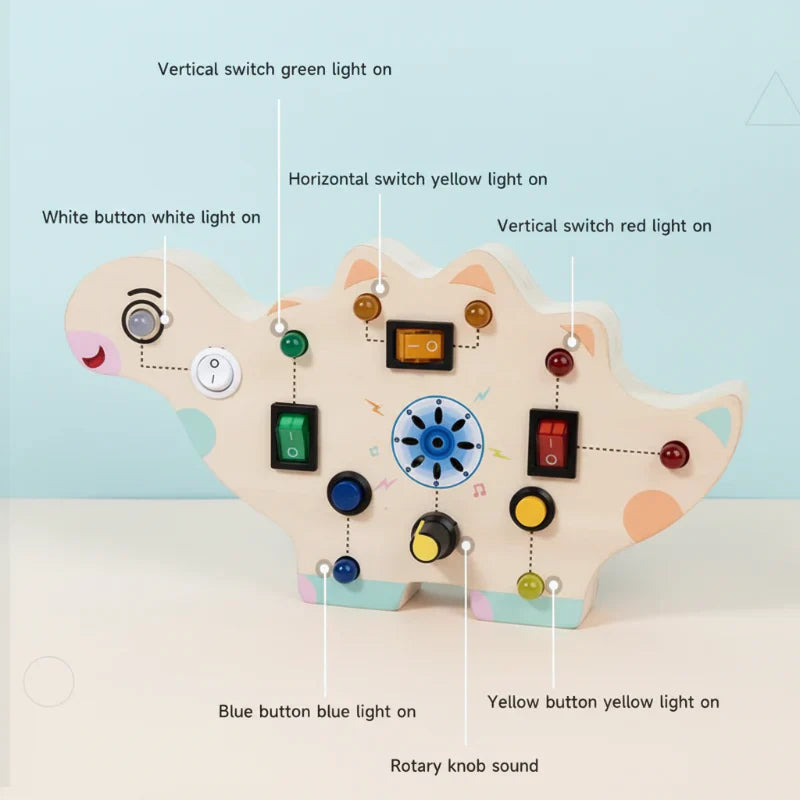 Child engaged with a Montessori LED light activity board, developing hand-eye coordination