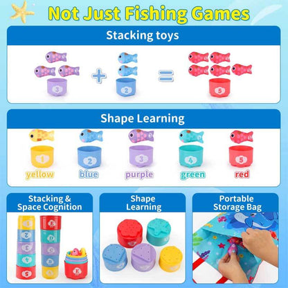 Kids gift: Montessori educational felt fishing game with magnetic toy and durable plastic stacking cups