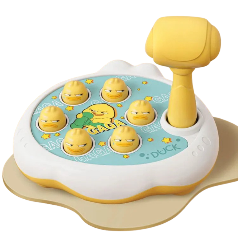 Close-up of toddler playing Montesorri hammer & peg game, educational and fun preschool toy