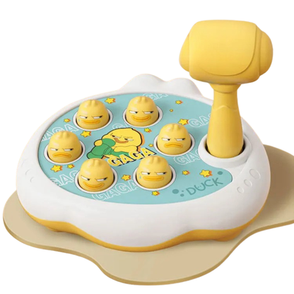 Close-up of toddler playing Montesorri hammer & peg game, educational and fun preschool toy