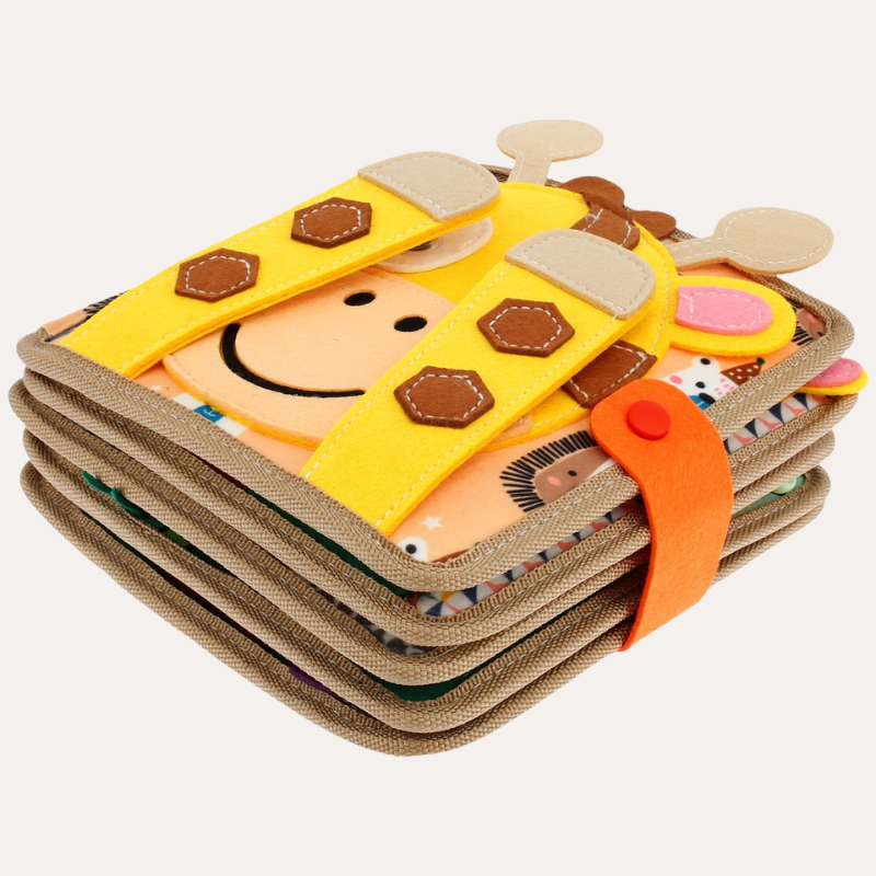 Toddler Montessori quiet activity book featuring colorful early learning exercises, ideal for developmental play.