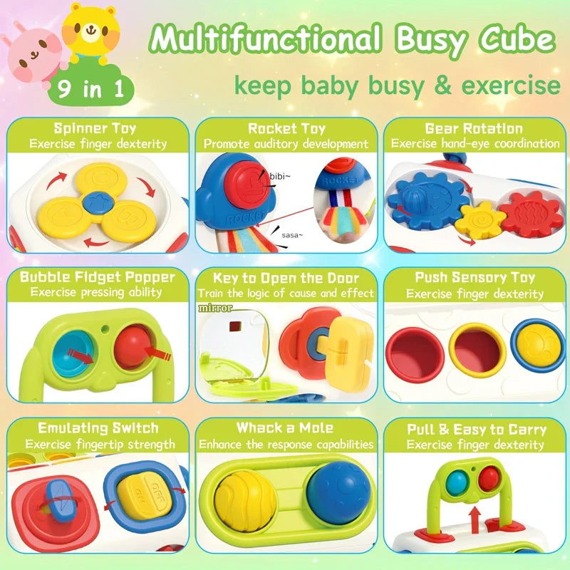 Montessori educational fidget cube for toddlers, sensory toy promoting learning and development