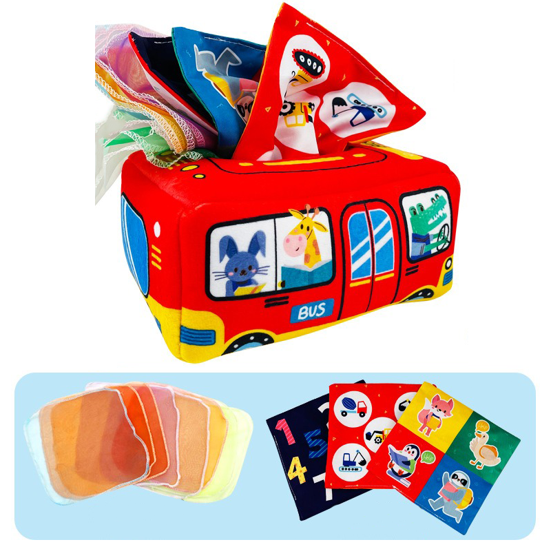 Educational toddler sensory tissue box toy, a soft toy for fine motor development