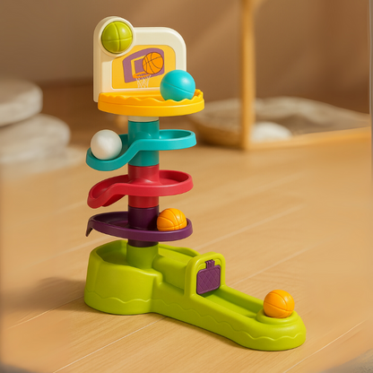 Toddler Montessori wooden activity ball drop toy with colorful balls, fine motor skill development.