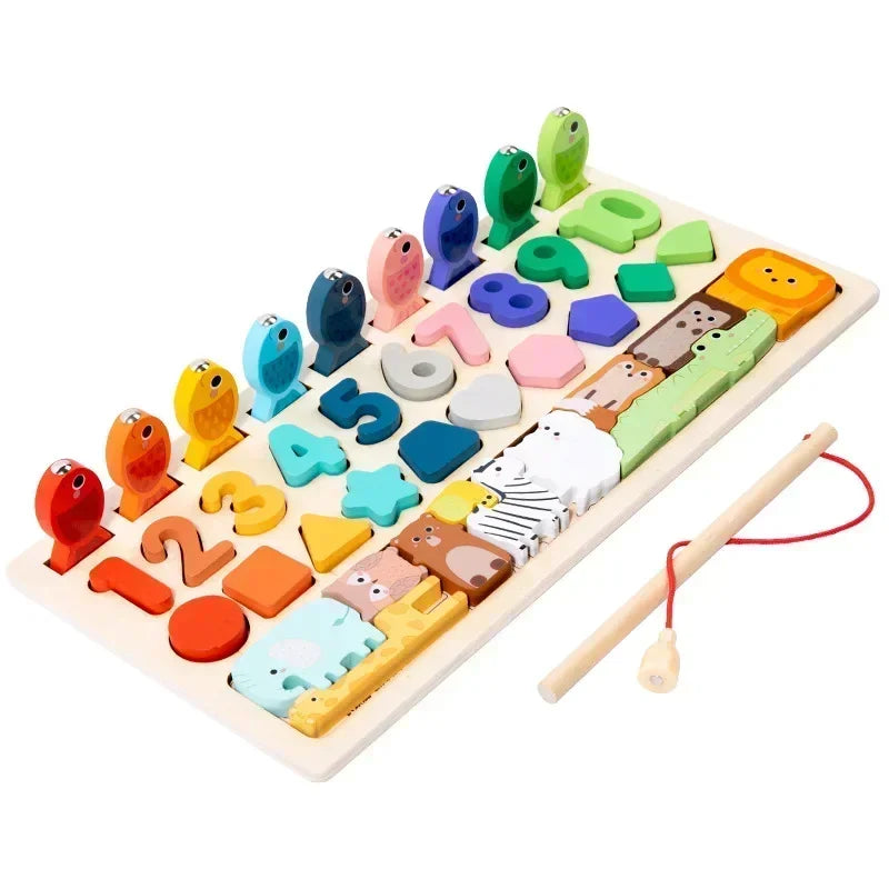 Toddler Montessori Wooden Activity Board, 4-in-1, multi-functional play set for fine motor skills