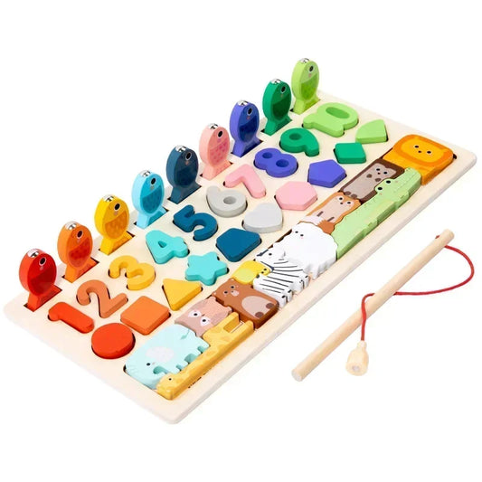 Toddler Montessori Wooden Activity Board, 4-in-1, multi-functional play set for fine motor skills