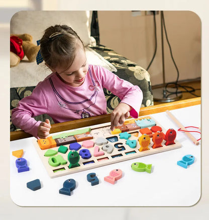 Full view of Toddler Montessori Wooden Activity Board, a complete 4-in-1 educational baby gift