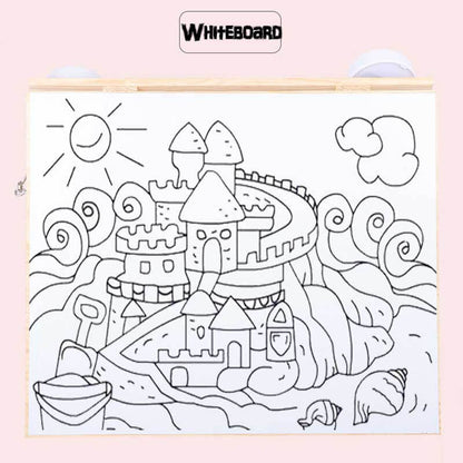 Close-up of a Montessori wooden activity board, highlighting colorful buttons and a zipper for toddlers.