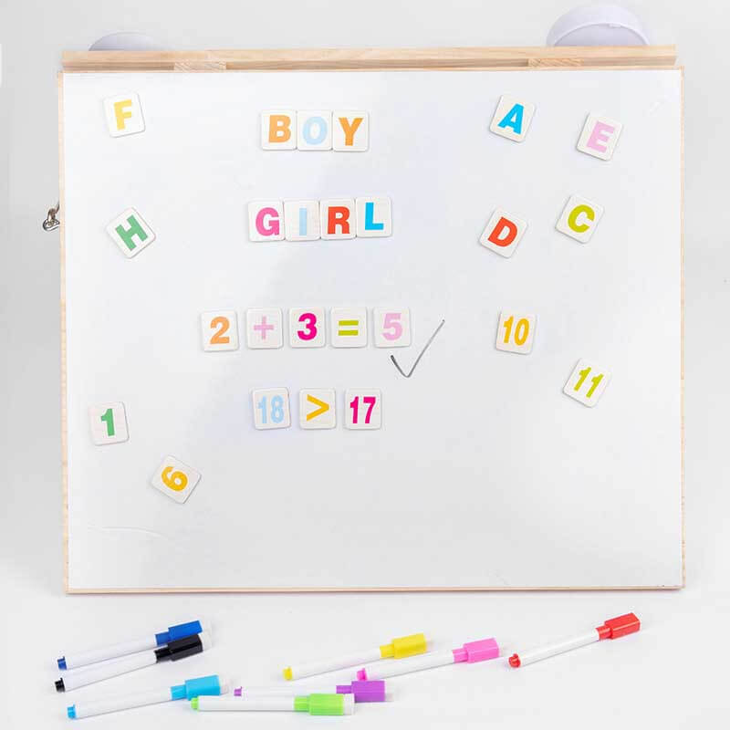 Wooden sensory board for toddlers, designed with different textures and manipulatives for skill development.