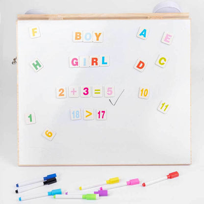 Wooden sensory board for toddlers, designed with different textures and manipulatives for skill development.