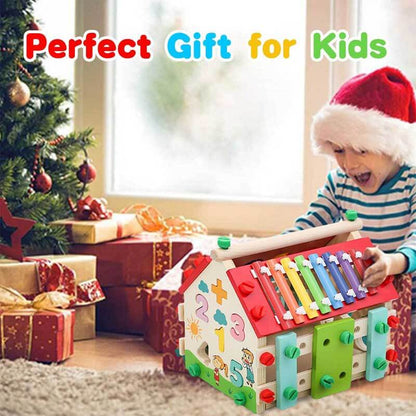 Gift for kids: a Toddler Montessori Wooden Activity House, promoting educational play and sensory development.