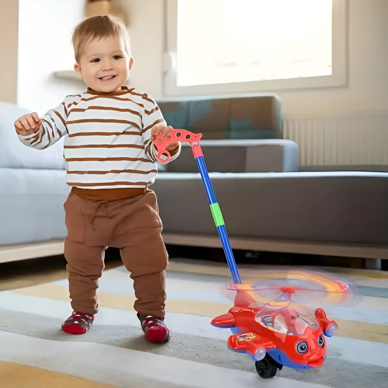 Toddler Musical Helicopter Push Walker Toy with colorful lights, developing motor skills, for early childhood play