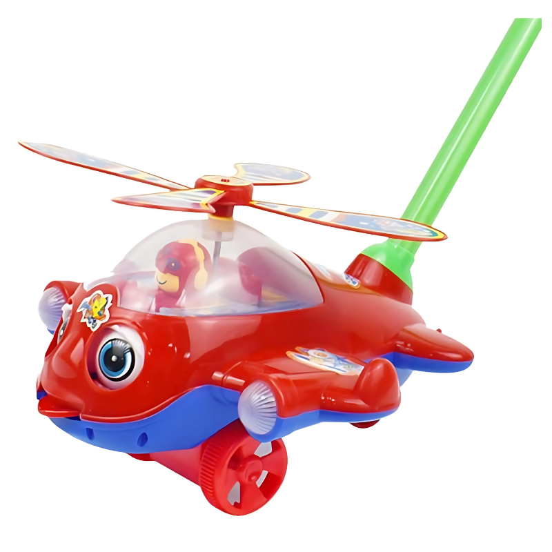 Child pushing a Toddler Musical Helicopter Toy, a fun preschool walker with engaging sounds and lights