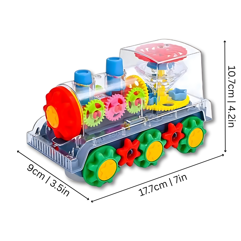 Colorful light-up gear train toy for toddlers, plays music, promotes crawling and fine motor development