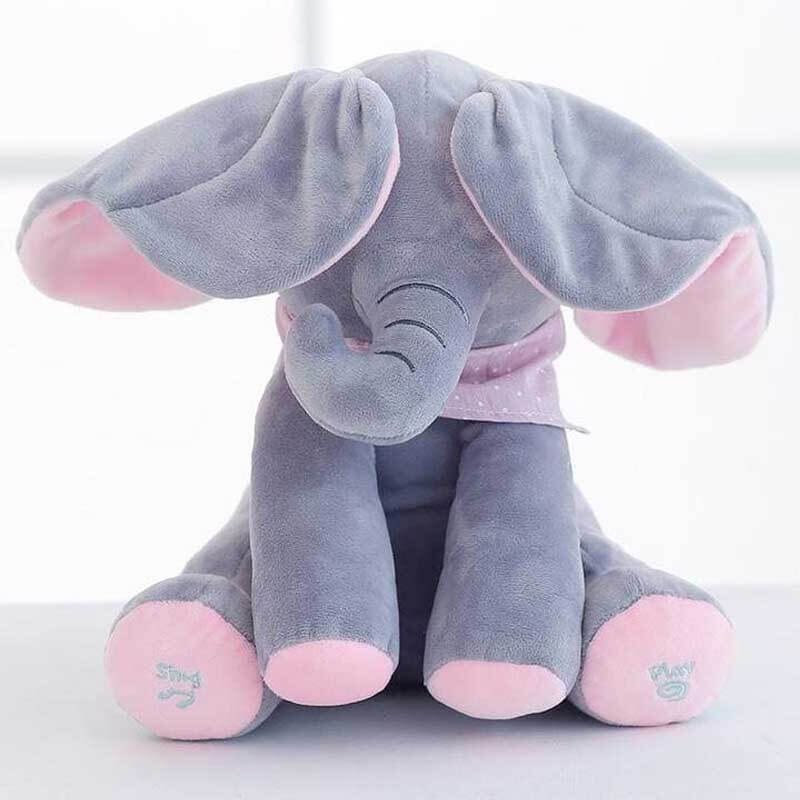 Animated peek-a-boo elephant, soft musical toy, perfect baby gift for interactive play
