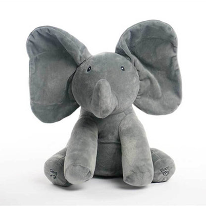 Cute musical elephant plush, performing peek-a-boo, an engaging soft toy for toddlers