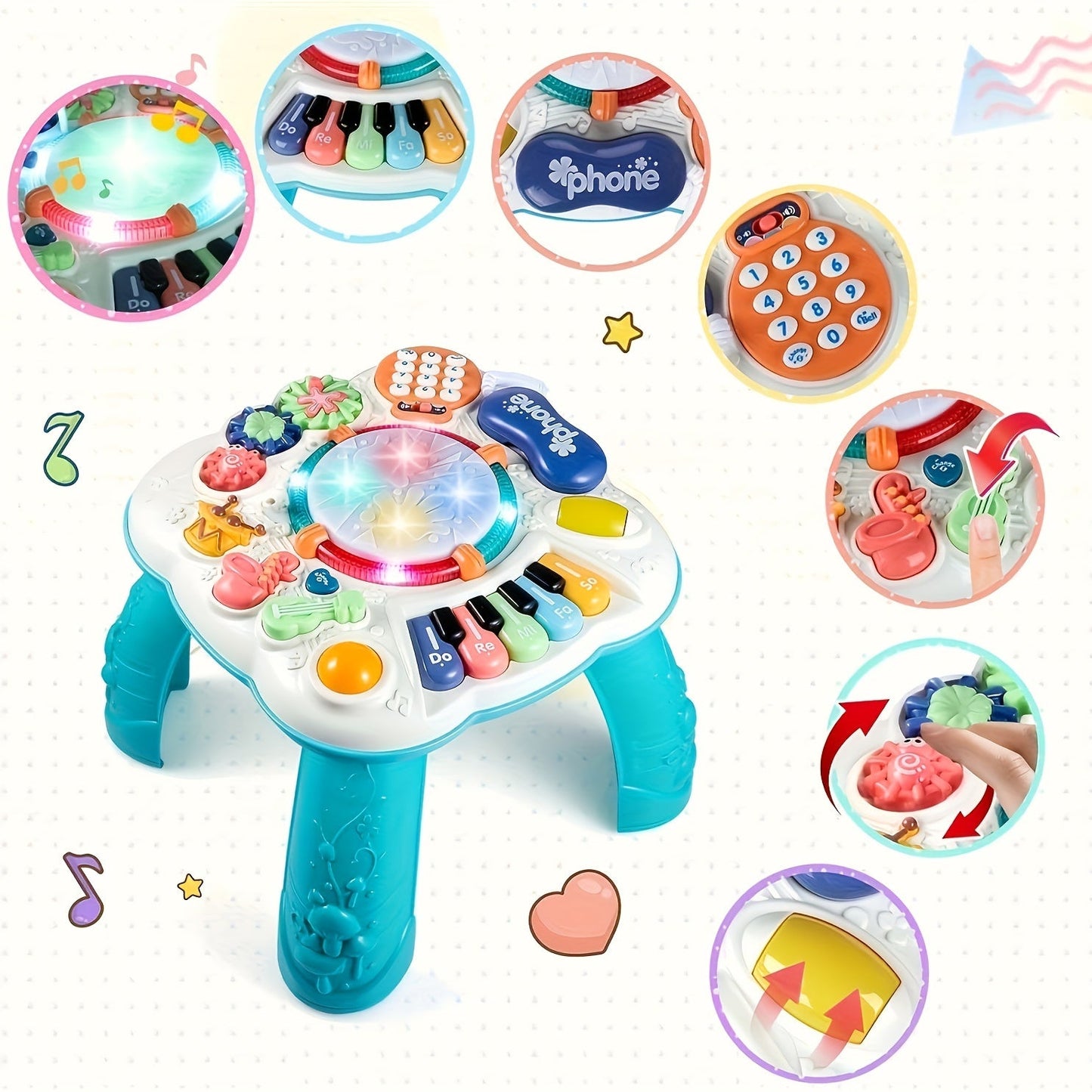 Interactive Toddler Musical Play Table activity center with flashing lights and learning buttons