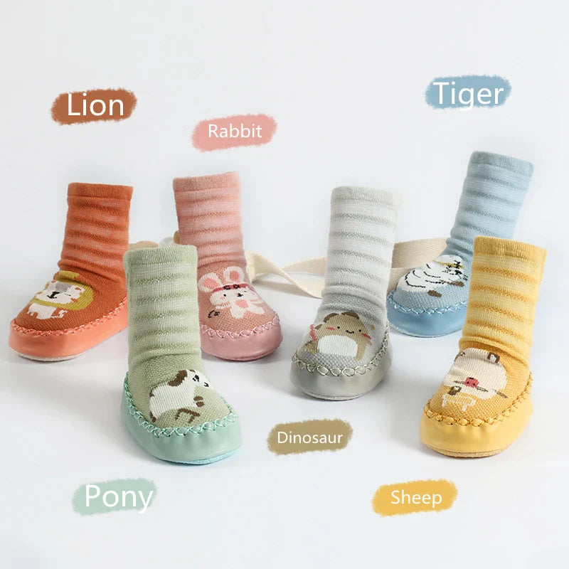 Set of vibrant non-slip animal print toddler socks, soft and durable for active kids