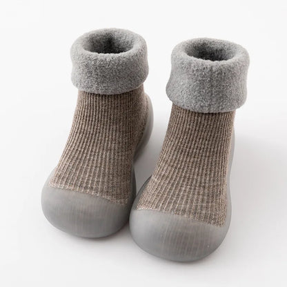Baby first walker footwear: durable non-slip sole on cozy sock shoes