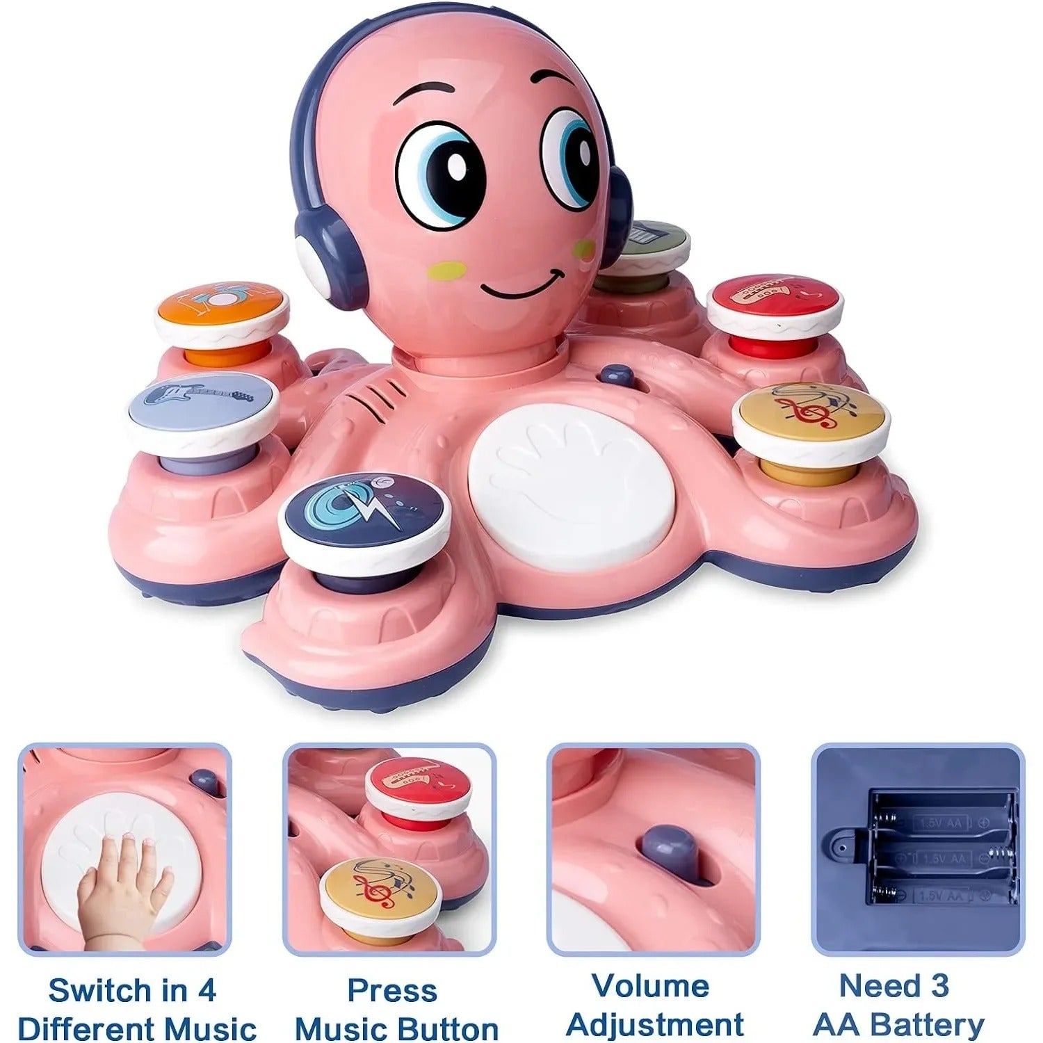 Back view of the Toddler Octopus Musical Learning Toy, showcasing its sturdy design & vibrant colors.