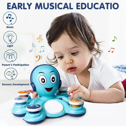 Interactive Octopus Musical Toy with bright colors, designed for toddler sensory exploration & fun.