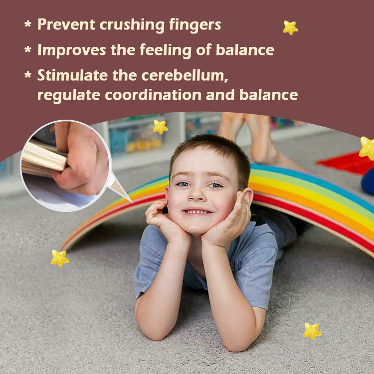 Rainbow-edged balance board, a versatile wooden toy for children's active & educational play